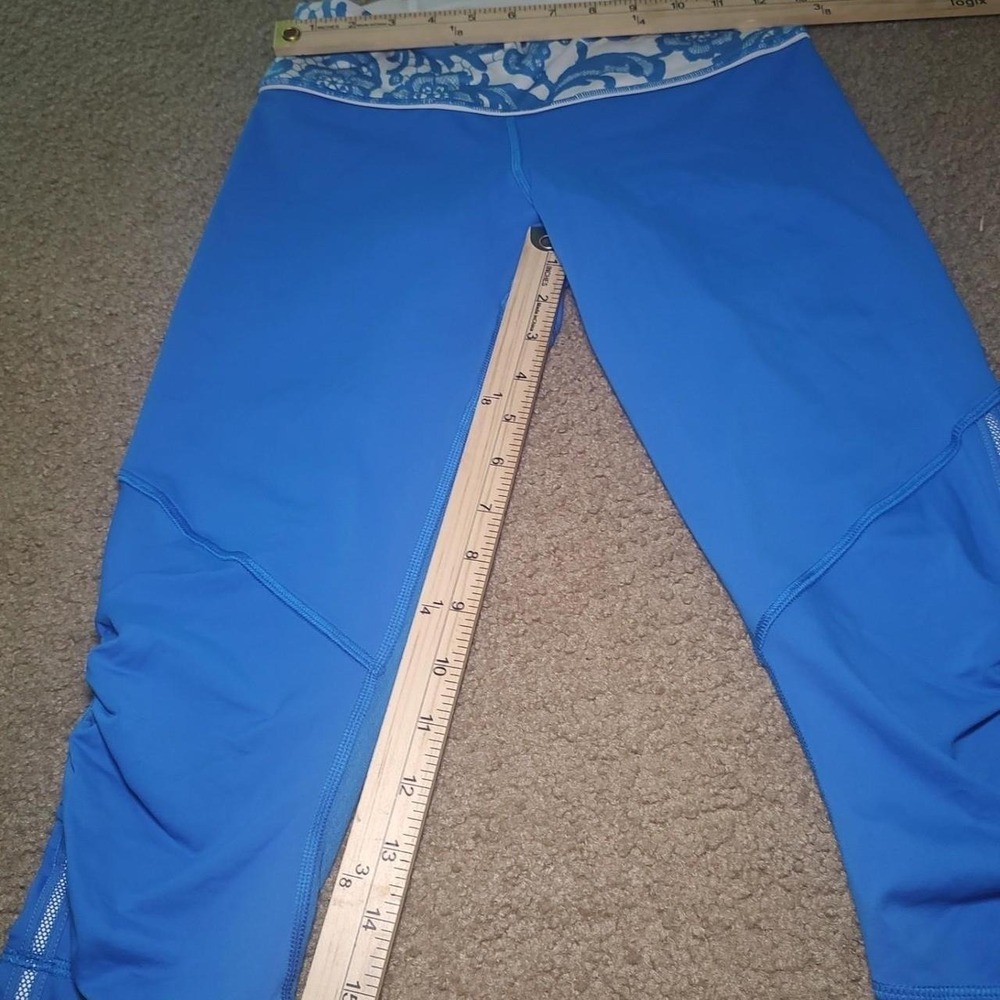 Lululemon Run Inspire Crop II Women 4 Blue Excellent Mesh Ruched Leggings